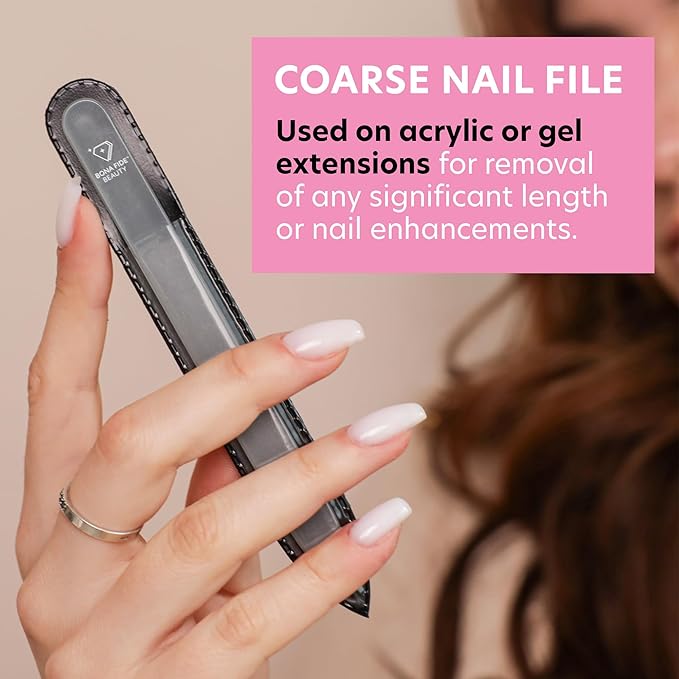 Bona Fide Beauty Czech Glass Nail File for Acrylic Nails, Crystal Glass Nail File with Case. Coarse Fingernail Filer (Gray)