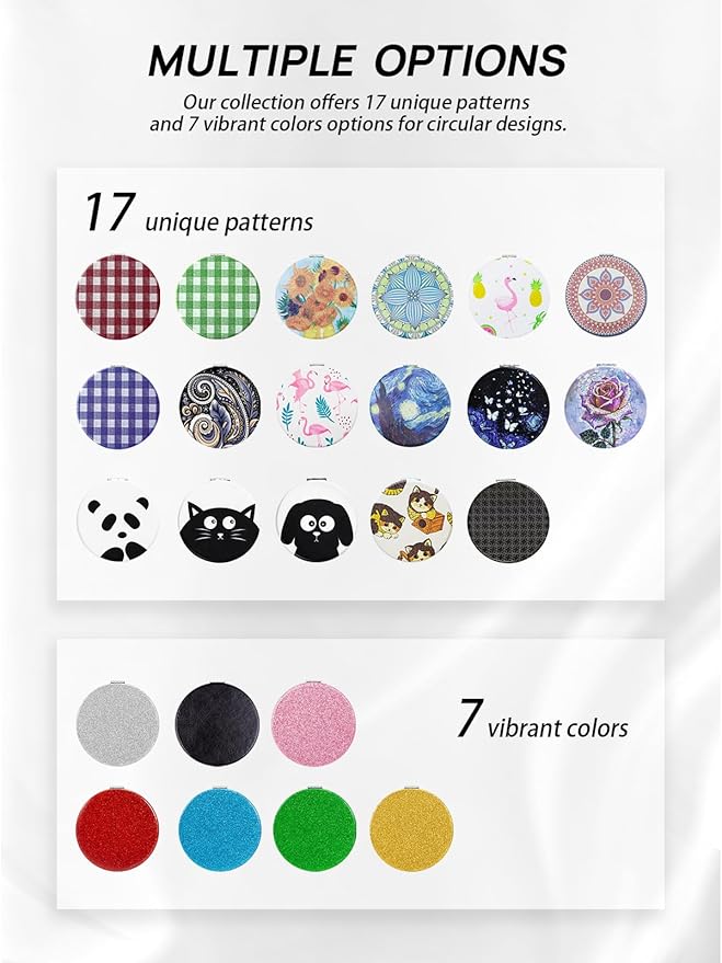 OMIRO 1X/10X Compact Magnifying Mirror, Unique Painting Pocket Mirror with Classical PU Leather (Round, Black Cat)