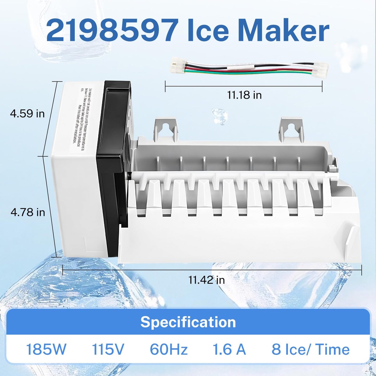 Nurfosttek 2198597 Ice Maker, 185W 115V 60Hz, Compatible with Whirlpool Maytag KitchenAid Amana Refrigerator, Replaces W10122502 626663 1016069 2198678, High Efficiency Ice Making