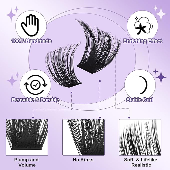B&Q Fluffy Lash Clusters, Volume Eyelash Clusters 10-18mm, D Curl Cluster Eyelash Extensions, Supersoft Individual Lashes Wispy cluster lashes for Beginners（100D+150D）