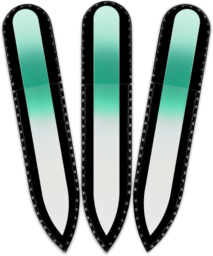 Mont Bleu Rainbow Crystal Nail File in Black Pouch - Small - Purse Size - Czech Tempered Glass - Handmade in Czech Republic - Best Nail File for Women