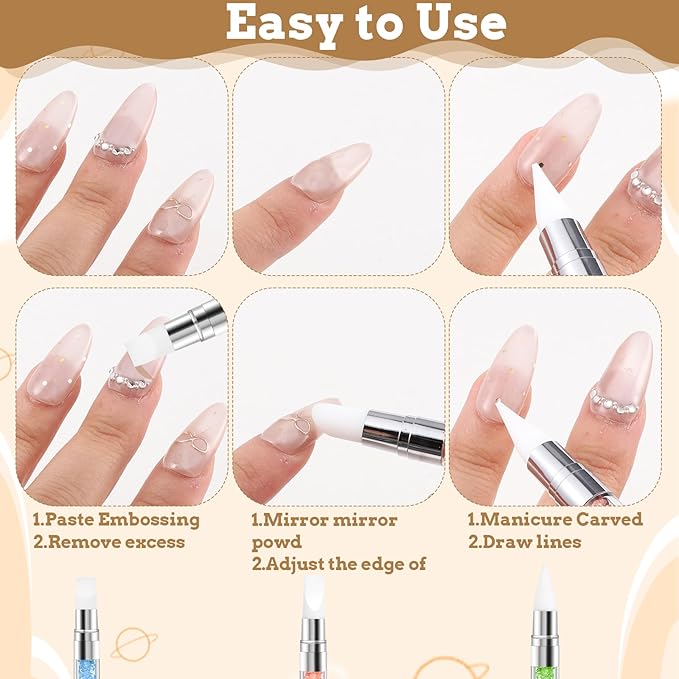 8 Pcs Nail Art Sculpture Pen, Dual Tipped Silicone Nail Tools, Silicone Head Acrylic Handle Nail Art Brushes, Rhinestone Nail Polish Carving Pen, Nail Art Tools for Home Salon(5 Colors)