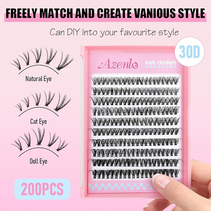 Azenlo Natural Lash Clusters Kit Wispy Eyelash Clusters 120 pcs Cluster Eyelash Extensions C Curl Individual Lashes 10-16 mm Mix Length Natural Looks (30D KIT 120 Pcs)