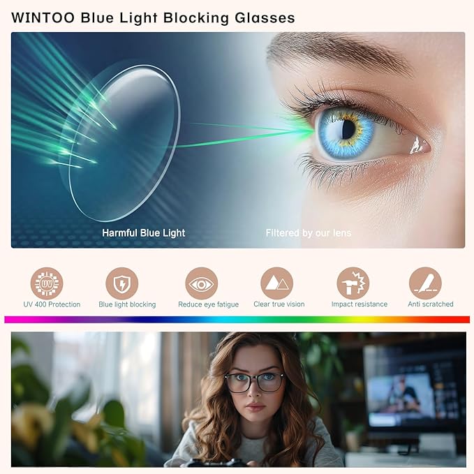 Blue Light Glasses for Woman Men | 99% Blue Light Blocking Glasses | Computer Glassess | Gaming | TV Phone Screen Reader Square Frame | Anti Eyestrain & UV Glare,1 Pack