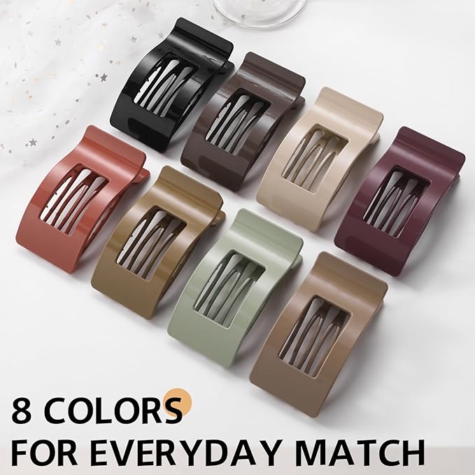 8 Pack French Flat Hair Clips for Women – Large Matte No-Slip Claw Barrettes for Thick & Thin Hair, Strong Hold Styling Accessories (Glossy Neutral)