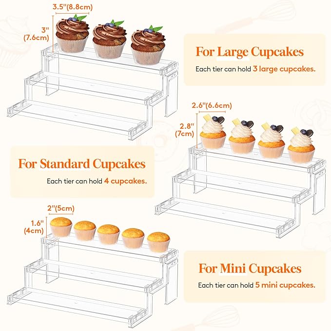 Lifewit Cupcake Stand, Perfume Cologne Organizer, Tool-Free Assembly, Display Riser, Spice Rack, Figurine Holder, Makeup Storage, Room Decor, Party Decorations, Clear, 12″ 3 Tier, 2 Pcs