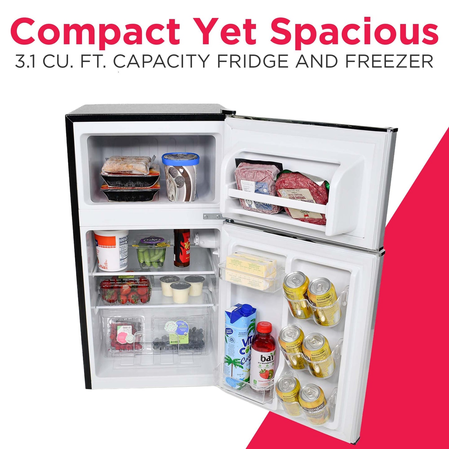 Frigidaire EFR3A1 Compact Small Top-Freezer Refrigerator, Stainless Steel Mini Bar Fridge, Platinum Series-21.26" D x 17.83" W x 33.5" H, 3.2 cu ft Double Door