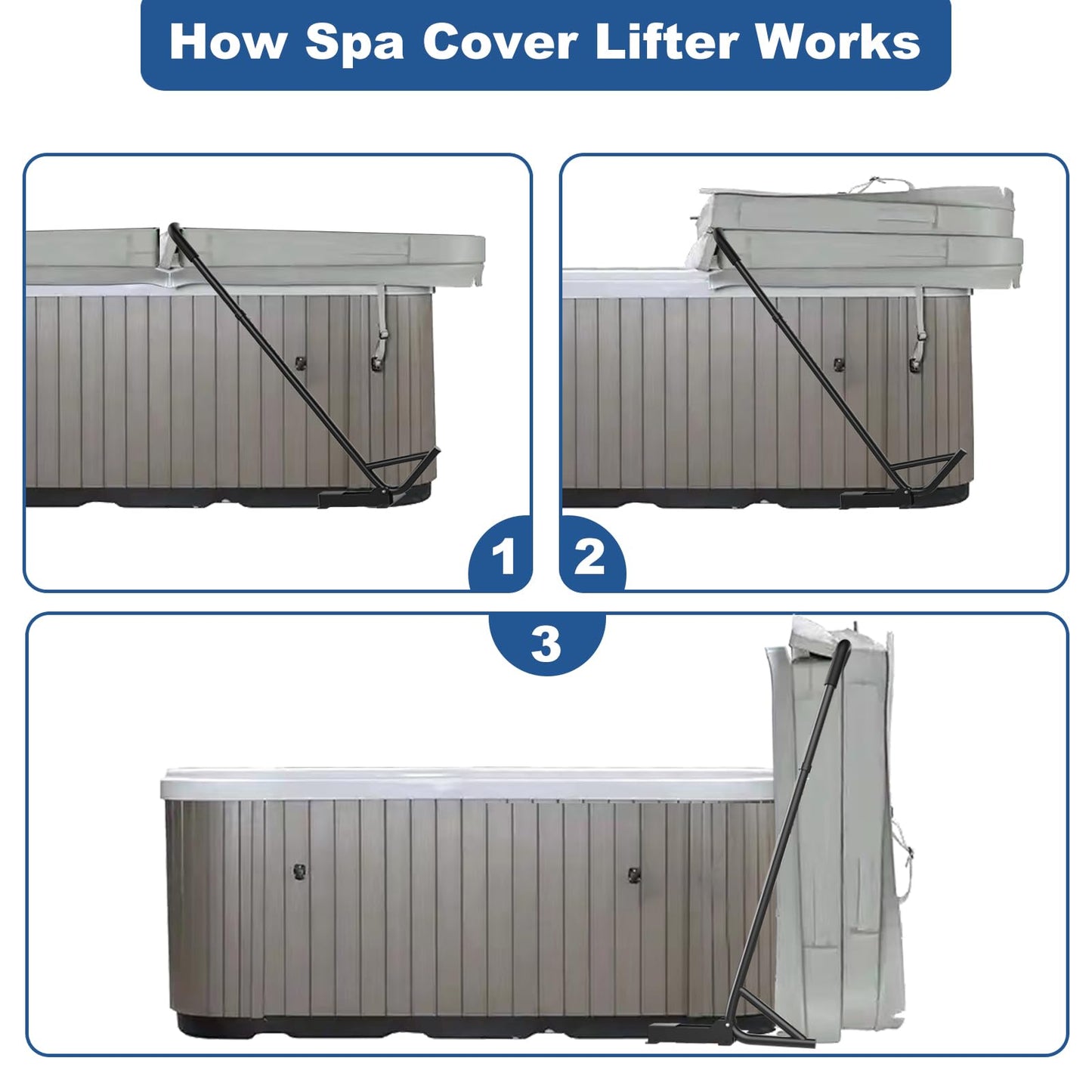 TOCRETOARE Hot Tub Cover Lifter, Spa Cover Lift, Hot Tub Cover Lift Removal System Height 31-41 Inch Adjustable, Fit for Most Spa Hot Tubs