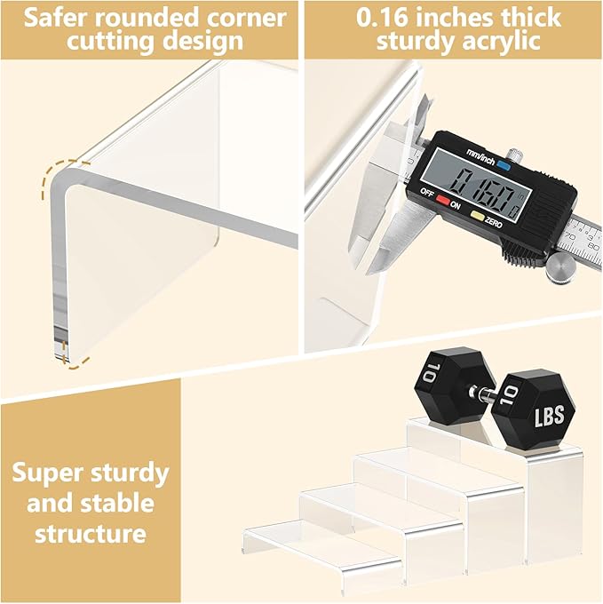 10 Pcs Large Acrylic Display Risers (7" L~9" L), Sturdy Rectangular Dessert Stands, Perfume Shelf Organizer, Clear Riser Stands, Display Shelves for Cupcake, Perfume, Figure, Collection, Decoration.