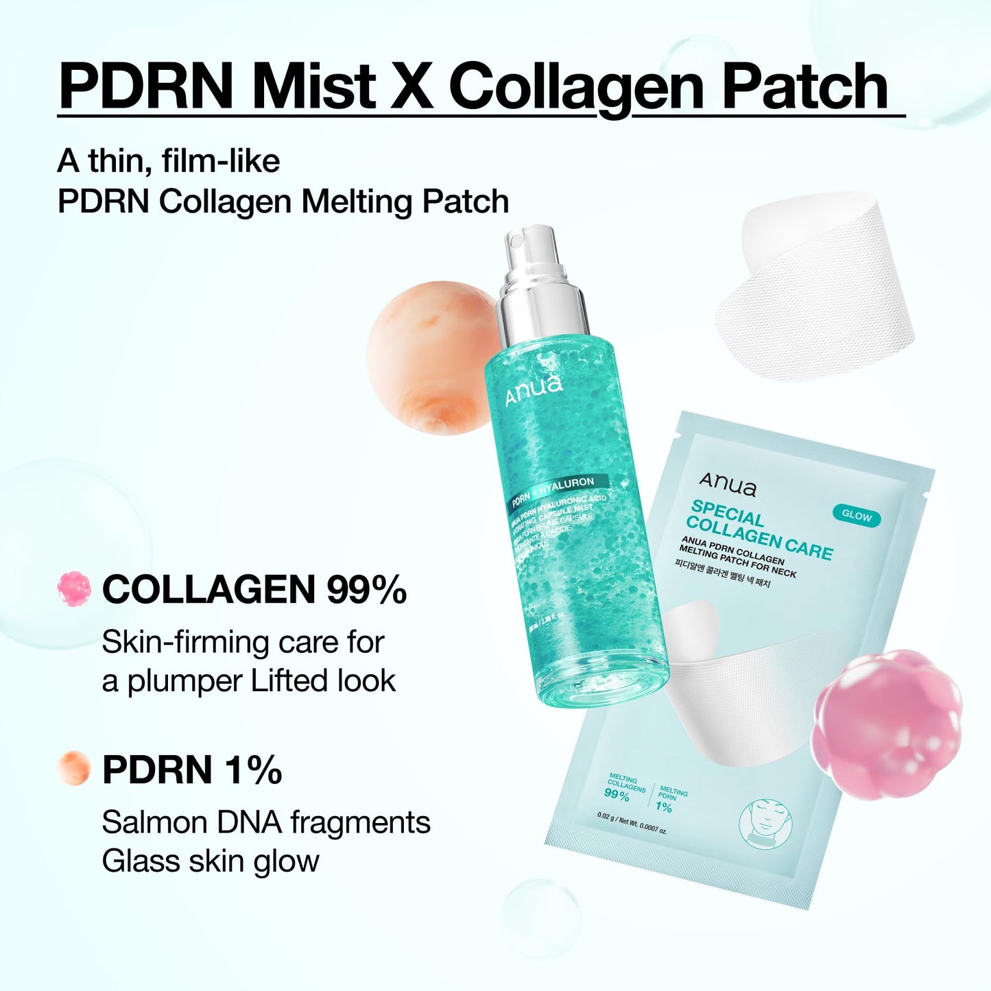 Anua PDRN Collagen Melting Patch for Neck, Lifting and Firming, Thin Film Patch for Neck Fine Lines & Forehead, Plumping Effect with Salmon DNA, Korean Skincare, 0.02g x 4EA