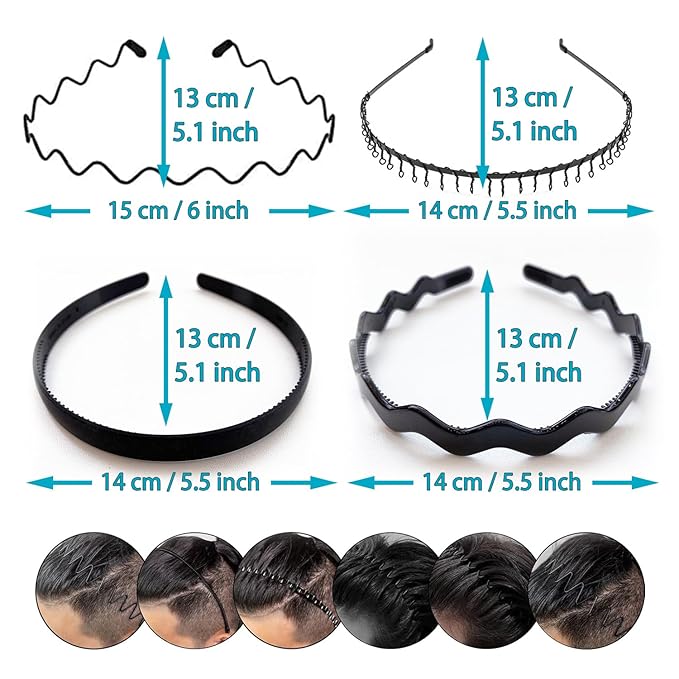 Metal Headbands for Men, Wavy Headband Perfect for Daily Hair Management, Workout, Running & Face Washing (10 Pack)