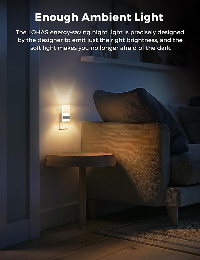 L LOHAS LED Night Light, Night Lights Plug Into Wall, Dusk-to-Dawn Sensor Decorative Night Light, 0-100LM Dimmable Nightlight, LED Acrylic Nightlights for Bathroom, Hallway, Adults, 1 Pack