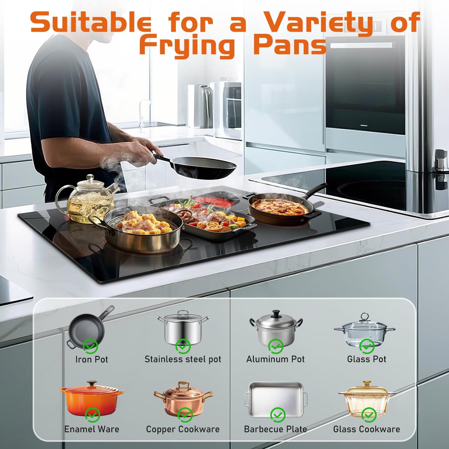 Noxton 36 Inch Electric Cooktop 5 Burner Electric Stove Top, Built-in Radiant Ceramic Cooktop with Extended Zone, Sensor Touch Control, Child Safety Lock, Timer, Pause, 8400W 240V Hard Wire