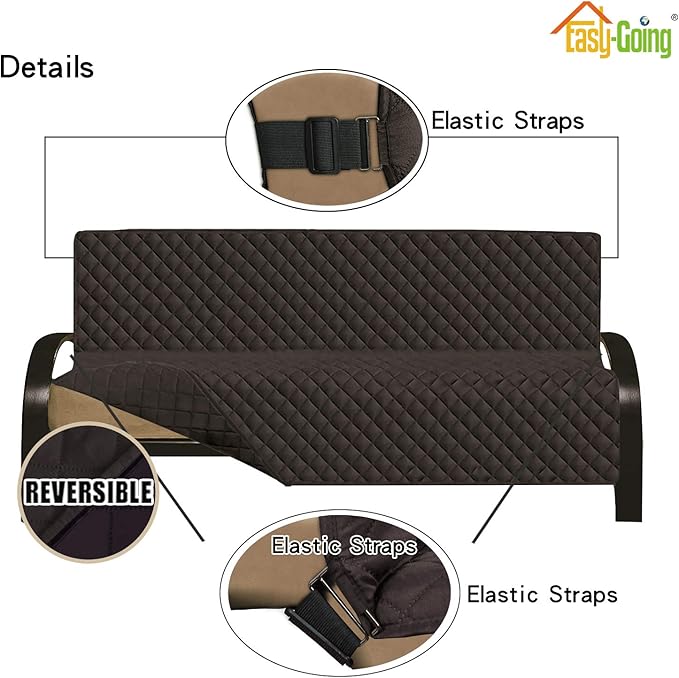 Easy-Going Futon Slipcover Reversible Sofa Cover Armless Couch Cover Water Resistant for Pets & Kids (Chocolate/Chocolate)