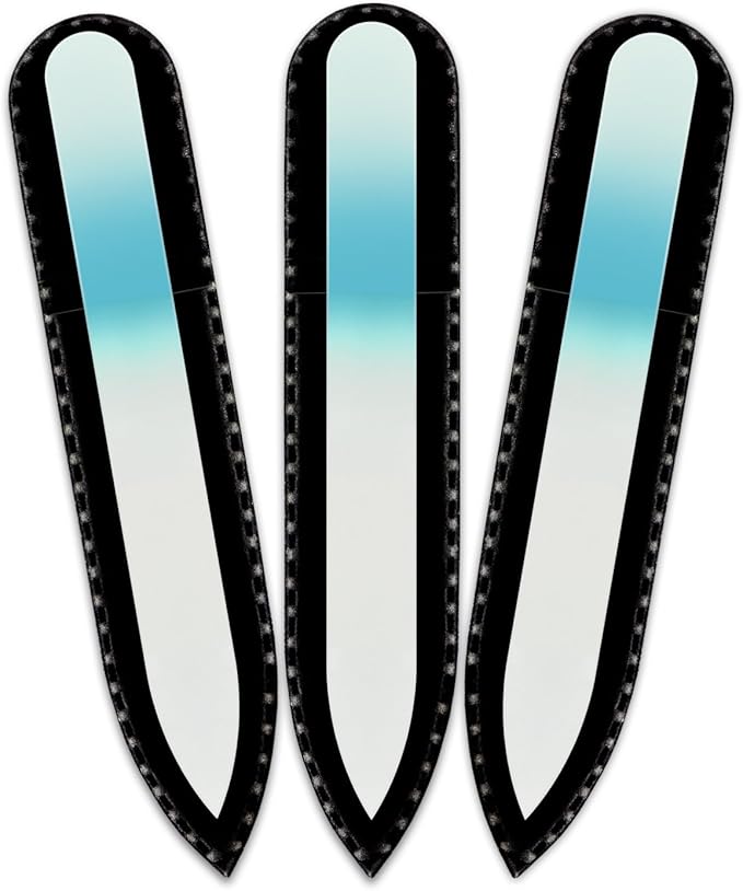 Mont Bleu Rainbow Crystal Nail File in Black Pouch - Small - Purse Size - Czech Tempered Glass - Handmade in Czech Republic - Glass Nail File Manicure Nail Care