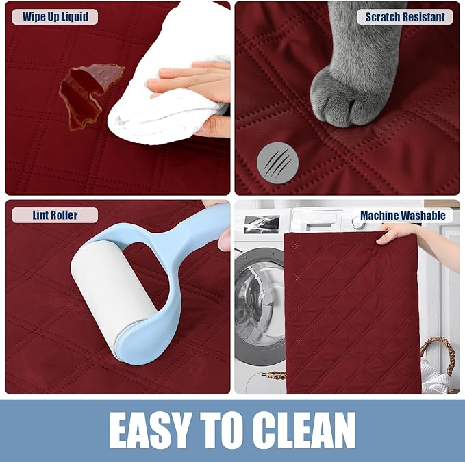 Smiry Waterproof Dog Bed Cover Pet Blanket, Soft Washable Dog Blanket for Furniture Bed Couch Sofa Reversible, Checkered (30"x53", Wine Red/Beige)