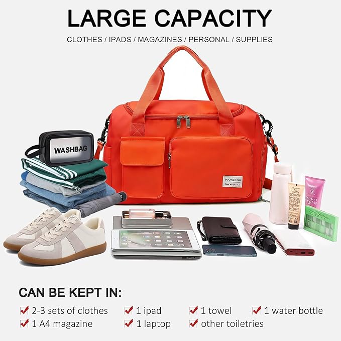 Small Gym Bag for Women, Travel Duffle Bag Carry On Weekender Bag with Shoe Compartment