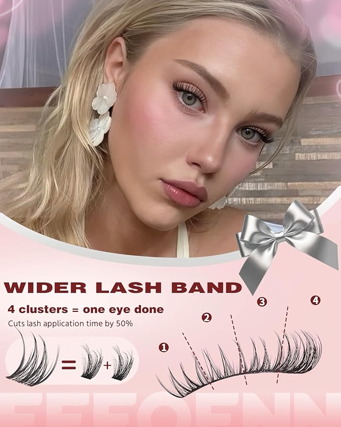 Lash Clusters Natural Eyelash Clusters Wispy Lashes Clusters C Curl Cluster Eyelash Extensions 8-14mm Lash Cluster Invisible Band Individual Lashes Bunny Cluster Lashes by Eefofnn