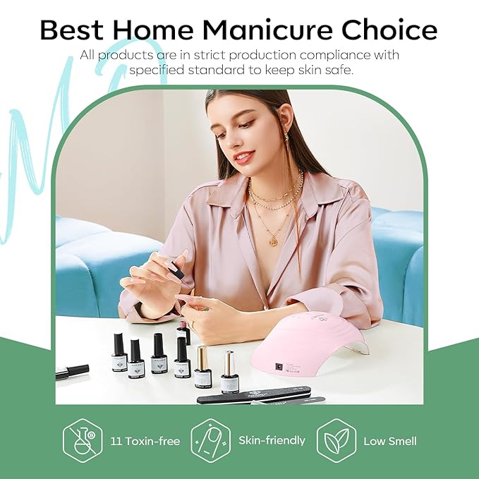 modelones Gel Nail Polish Set - 6 Colors 2026 Spring Summer Misty Gray Dark Green Glitter Gel Polish Kit Sage Green Baby Blue Nail Polish Soak Off LED Nail Lamp Nail Kit Nails Salon DIY Gift