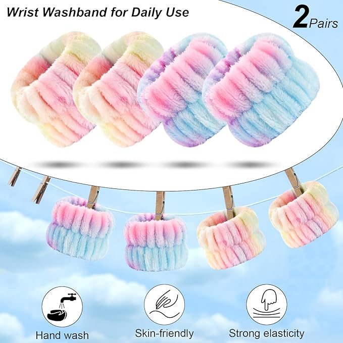 6PCS Spa Headband and Wristband Set for Face Washing, Soft Microfiber Skincare Hairband with Bow, Soft Absorbent Wrist Towels for Women Girls, For Makeup, Facial, Shower, Yoga