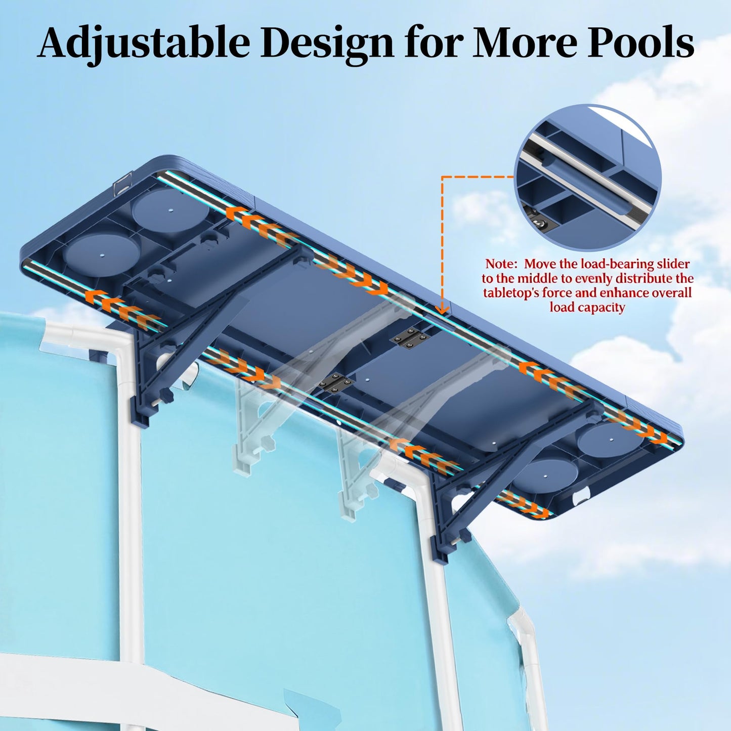 Poolside Bar, 44"×12" Poolside Bar Table with Adjustable Support Bracket Fits Above-ground Pools, Swim Up Bars Capacity Up to 110lbs, Patio Poolside Table Smart Fold ＆Weather Resistant Stable Tabletop