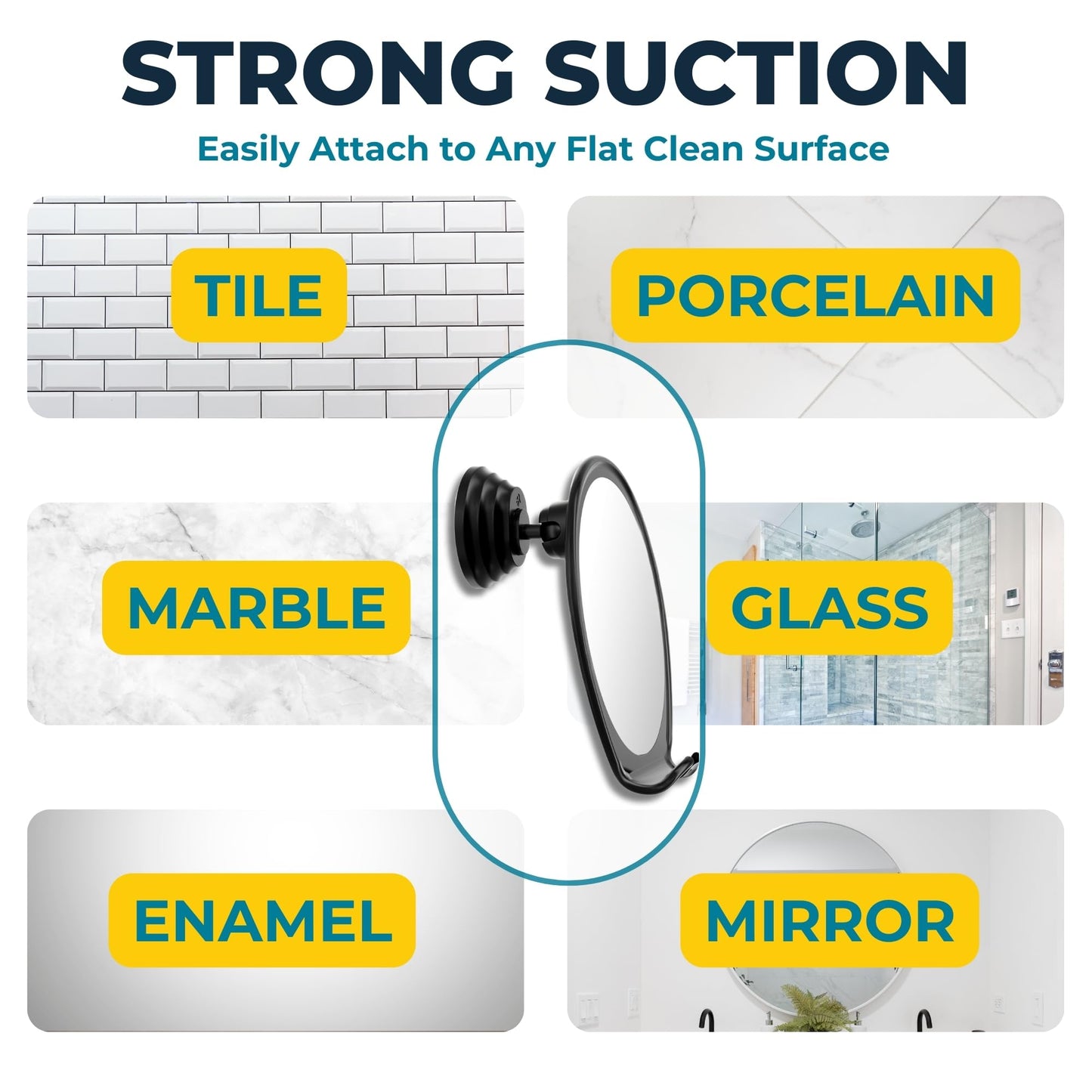 HONEYBULL Fogless Shower Mirror with Suction Mount & Swivel – Anti-Fog Acrylic Bathroom Mirror for Shaving – Built-in Razor Holder, Easy Install, Home Shower Accessory (Black)