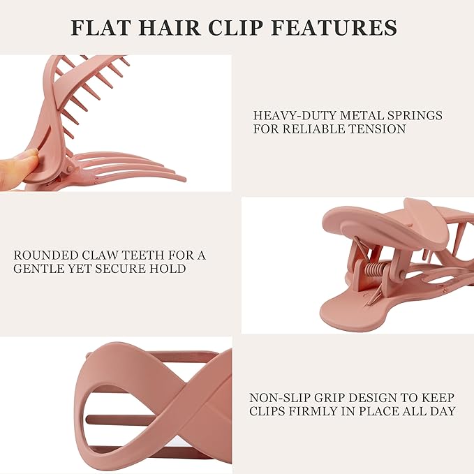 8 Pcs French Flat Hair Clips for Women Matte Claw Clips for Thick & Thin Hair No-Slip Hair Claw Strong Hold Styling Barrettes Accessories
