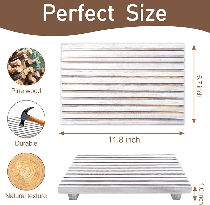 Modern White Wood Pedestal Stand for Bathroom Tray Kitchen Counter Decor Bathroom Sink Accessories Decorative Wooden Risers for Kitchen Soap Tray Vanity Bathroom Counter Decorations Dish Soap Holder