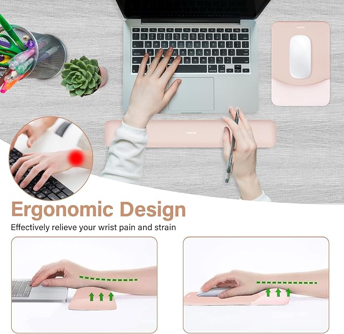 MOSISO Wrist Rest Support for Mouse Pad&Keyboard Set, Rectangular Ergonomic Mousepad Non-Slip Base Home/Office Pain Relief&Easy Typing Pad with Neoprene Cloth&Raised Silicone Lining, Apricot