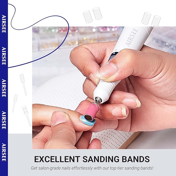 AIRSEE Sanding Bands for Electric Nail Drill 100 Piece Set 240 Grit Fine Acrylic File Attachments Professional 1 Sander Mandrel Bit Beauty Salon Accessories Manicure and Pedicure Finger Callus Pink