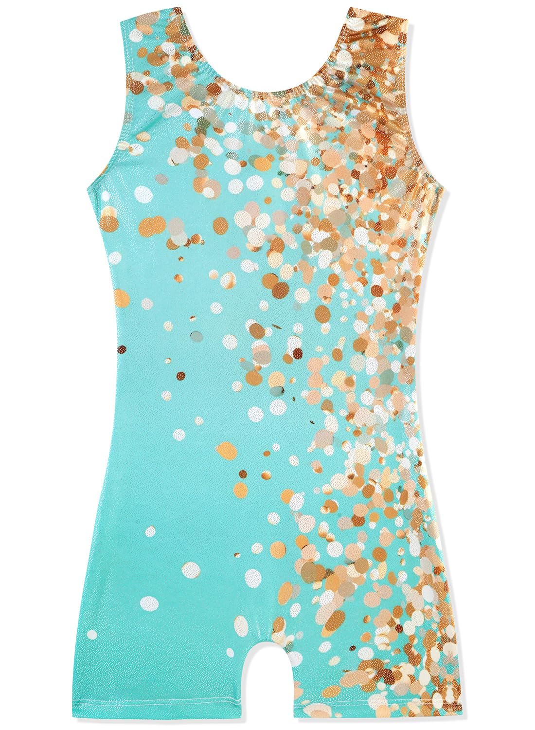 HOZIY Gymnastics Leotards for Girls With Shorts Size 6-7 Years Aqua Blue Gold Sequins Glitter Shiny Sparkly Sparkle Biketard Kids Leo Equipment Unitard Outfits