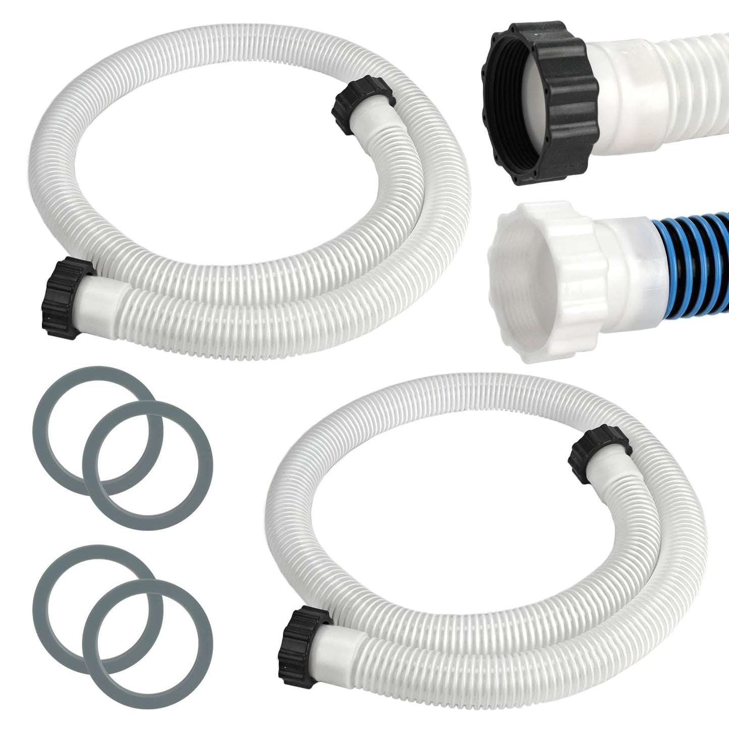 Conderyang 2 Pack 1 1/2 Pool Hose for Above Ground Pool 6ft Pump Replacement Hoses 1.5" EVA Heavy Duty Swimming Pool Hose for Above Ground, Filter Pumps, Saltwater Systems and Sand Filters (White)