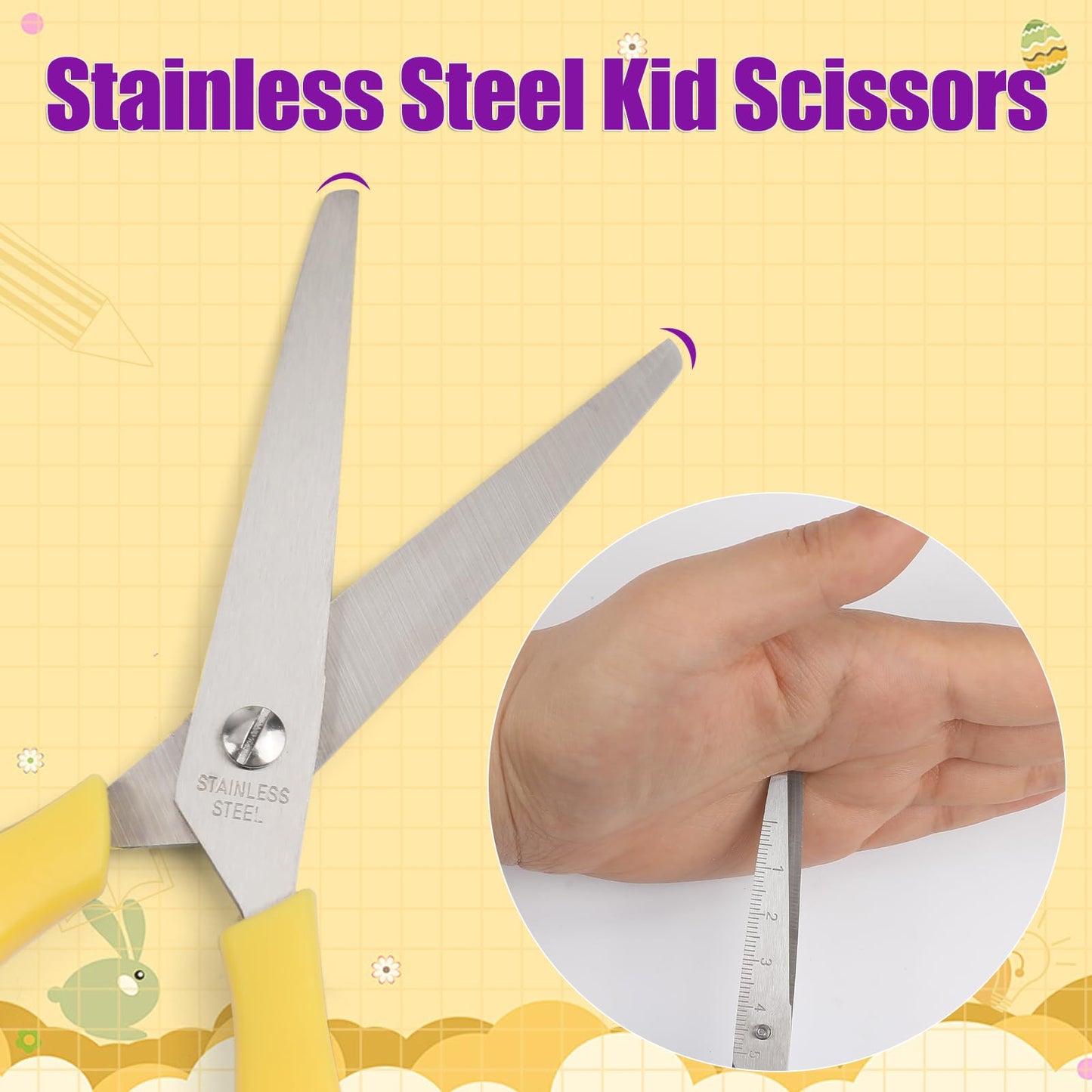 BURVAGY 24Pack 5.5" Safety Small School Kids Student Round Blunt Tip Craft Scissors Bulk, Stainless Steel Blades Comfort Grip Scissors for Kid Children Kindergarten Cutting Paper