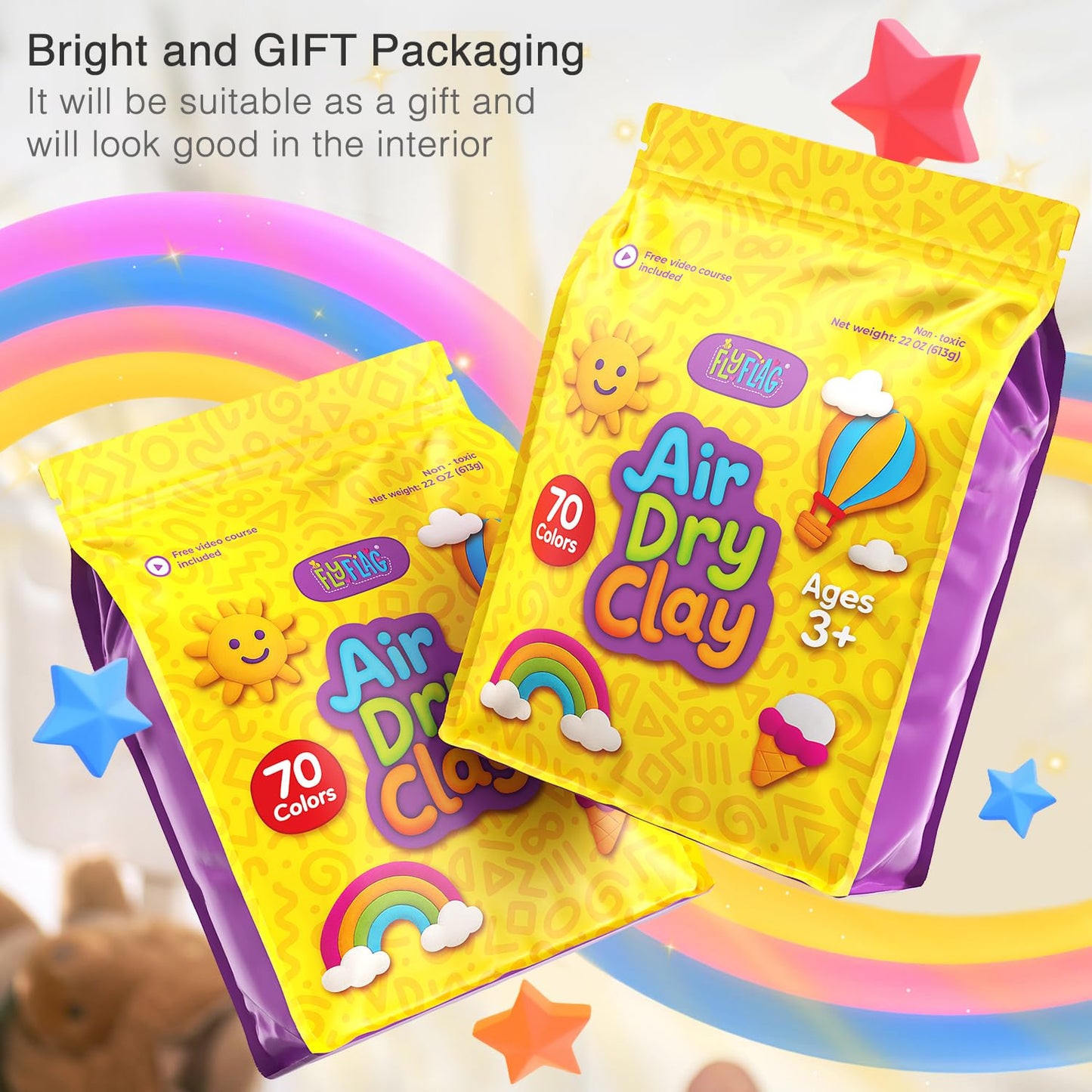 FlyFlag Air Dry Clay - 70 Colors, Ultra Light and Soft, Non-Toxic Modeling Clay for Kids with Tools and Tutorials, for Creative Play and Learning