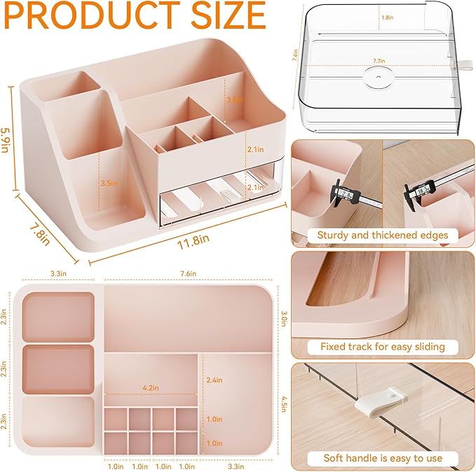 Yieach Countertop Makeup Organizers for Vanity,Bathroom,Dresser,Large Makeup Storage Organizer and Beauty Skincare Organizer,Plastic Makeup Holders and Organizers for Lotion,Hair Product & Tool,Pink