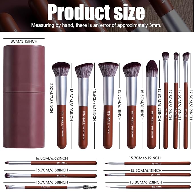 BS-MALL Makeup Brush Set 14 Pcs With Case - Foundation Brush, Concealer Brush, Blush Brush & Flawless Application Ã¢ÂÂ Complete Luxury Cosmetic Brush Kit For Travel & Daily Use (Brown)