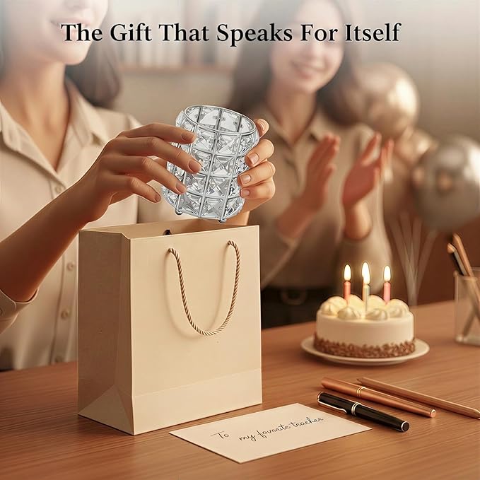 YAGELI Crystal Pen Holder for Desk, 3.58" Gold/Silver Pencil Cup, Elegant Office Desk Accessories for Women, Modern Home Office Decor, Teacher Gift - Compact Vanity Makeup Brush Organizer(Silver)