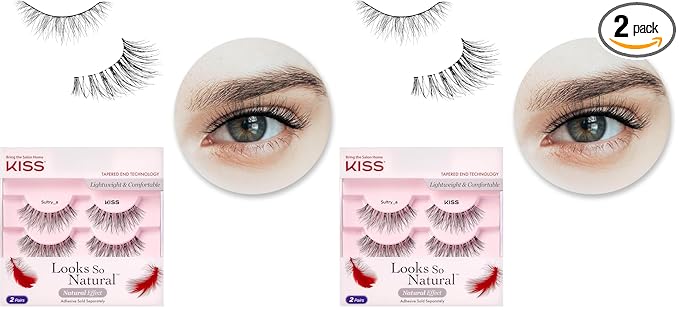 KISS False Eyelashes Sultry, 2 Pairs, Reusable | Lightweight & Comfortable | Tapered End Technology | Cruelty-Free | Contact Lens Friendly