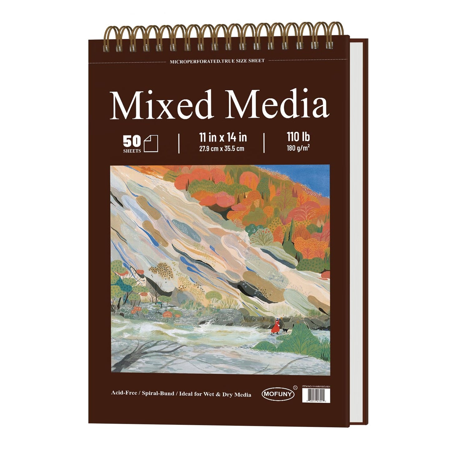 Mofuny Mixed Media Sketchbook 11x14, 50 Sheets - 110lb/180gsm Thick Paper for Painting | Mixed Media Pad & Water Color Sketch Books for Adults, Teens & Painting Supplies for Artists.