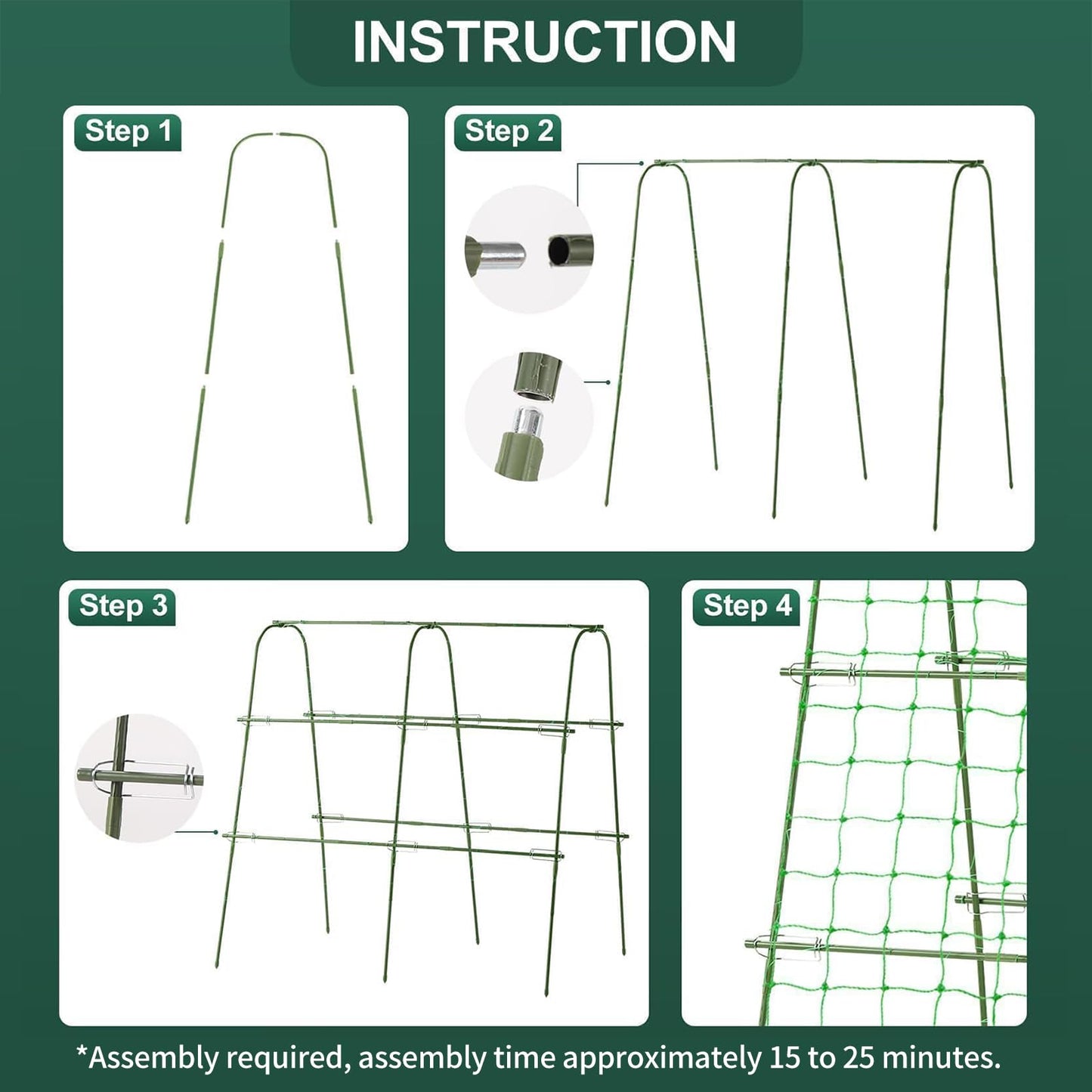 FOLLOOK Garden Cucumber Trellis for Climbing Plants Outdoor, 48x48inch U-Shape Arch Trellis for Garden Raised Bed, Plant Support for Grape Vine Tomato Vegetable Pea Bean, Green