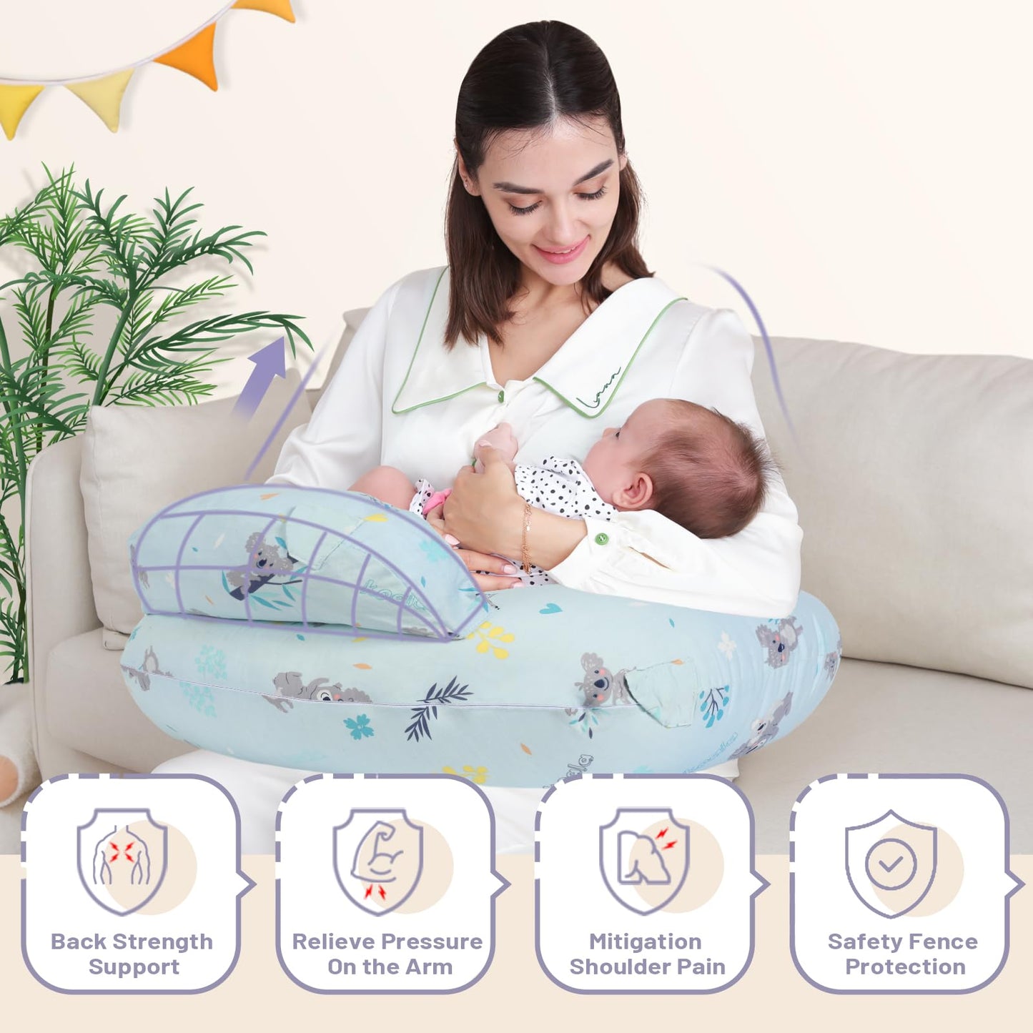 AMASKY Nursing Pillow for Breastfeeding, Breastfeeding Pillows for More Support for Mom and Baby, with Plus Size Ergonomic Design and Removable Cotton Cover, Blue, Pallet of Product