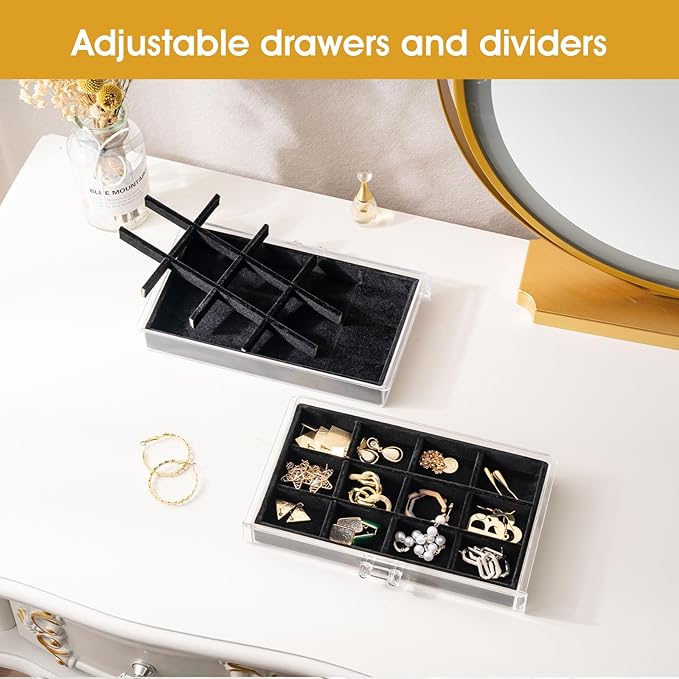 ProCase Earring Holder Organizer Jewelry Box with 3 Drawers, Acrylic Clear Earring Case with Adjustable Velvet Trays for Women - Black, 3 Layers