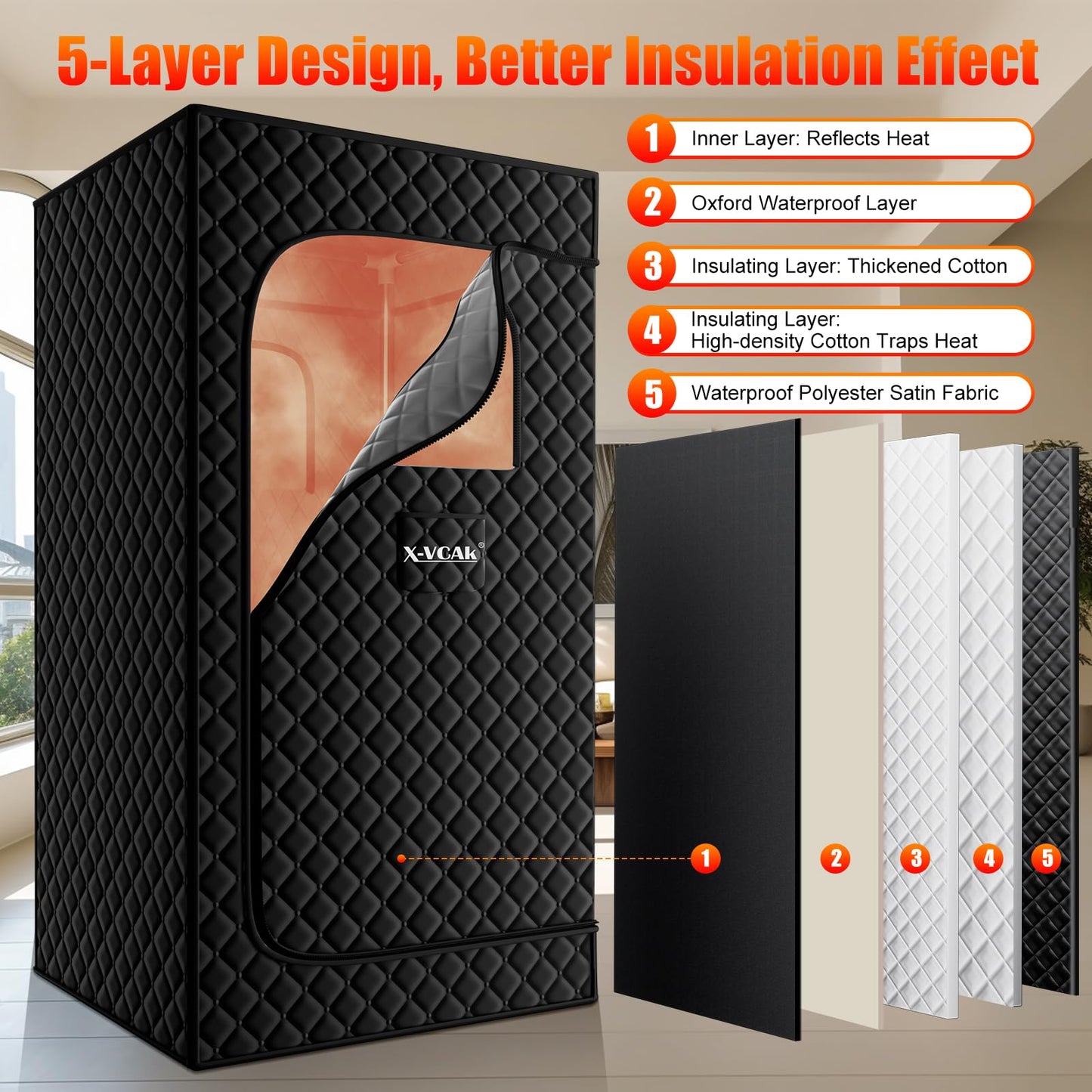 X-Vcak Upgraded Portable Sauna for Home，Relaxation, Steam Sauna for Home with Steamer, Remote Control, Folding Chair, 9 Levels