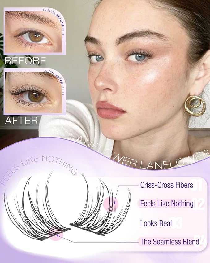 Natural Lash Clusters Wispy Eyelash Clusters 9-12mm Short Cluster Eyelash Extensions C Curl Thin Band Individual Lashes Clusters pestañas postizas naturales by Lanflower