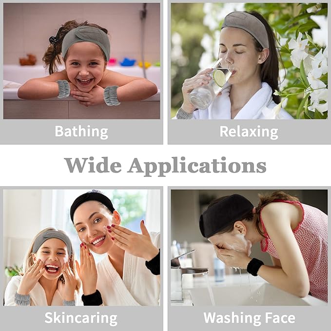 6Pcs Spa Headbands and Wrist Washbands Set, Makeup Headbands, Skincare Face Towel Wristbands for Women