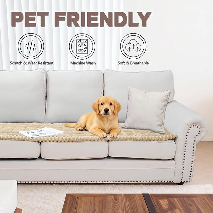 Waterproof Couch Cover for Dogs Washable,Non Slip Fuzzy Durable Couch Covers for 3 Cushion Sofa Pet Friendly Sofa Cover Dog Thick Soft Slipcovers Protector Couches Mat Bed (Brown, 27.6" x 70.9")
