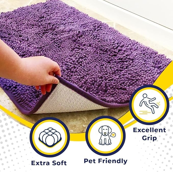 Muddy Mat® | Super Absorbent Door Mat Indoor, Microfiber Quick Dry Chenille Entryway Rug, Non-Slip Front Door Mat, Indoor Mats for Entryway, Machine Washable Pet Rug, Purple 36" x 120"