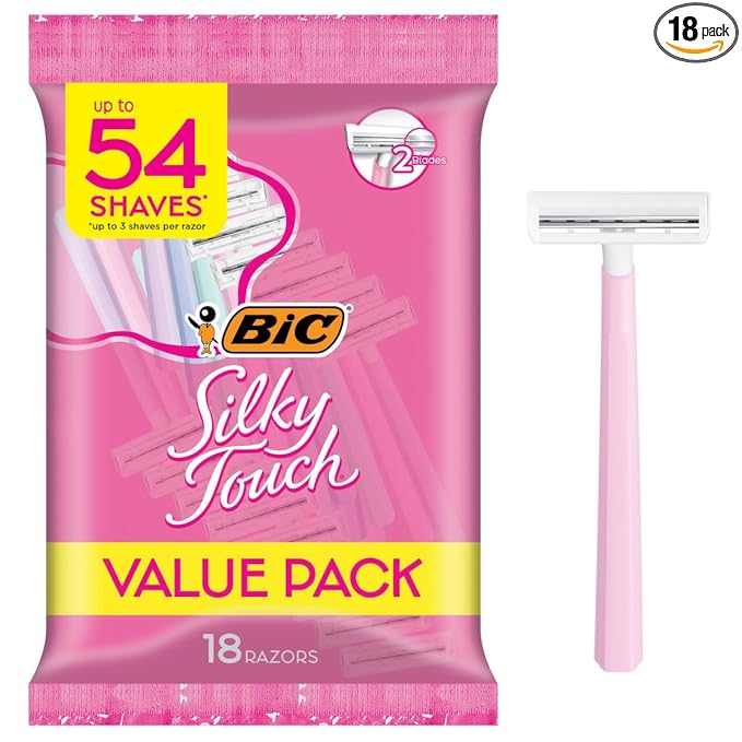 BIC Silky Touch Women's Disposable Razors, 2 Blades For a Sensitive, Soothing and Comfortable Shave, 18-Count