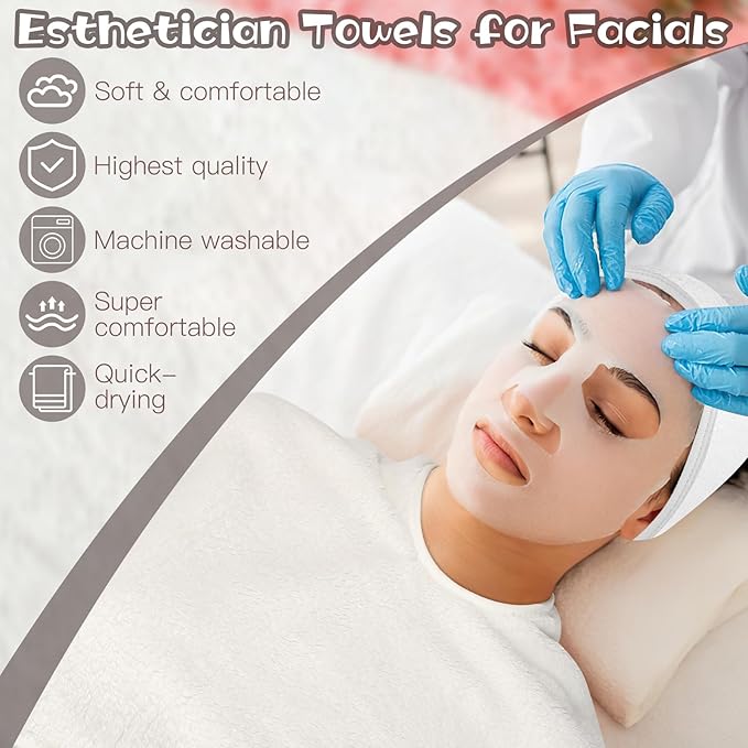 18PCS U-Shaped Microfiber Facial Towels for Estheticians,Ultra-Soft & Absorbent Spa Towels and Facial Spa Headband for Massage, Facial Steam & Skincare (White)