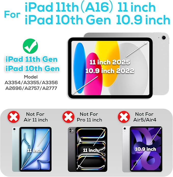 BLOSOMEET iPad Case for 11th/10th Generation 11''/10.9'' with Tempered Glass Screen Protector, Full Body Dropproof iPad Cover 2025/2022 with Stand Pen Holder & Hand Shoulder Strap, Turquoise